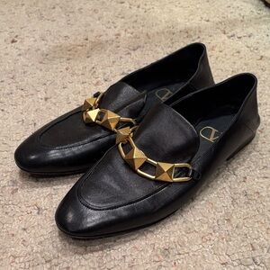 Valentino Leather Loafers with Gold Chain